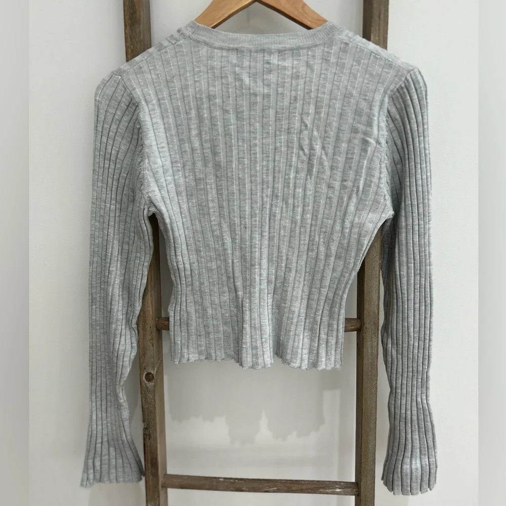 House of Harlow 1960 Gray Ribbed Long Sleeve Cropped Y2K Top Women’s Size L NWT - Picture 4 of 8